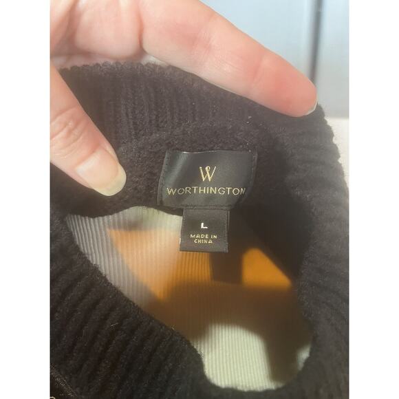 Vintage Worthington Embroidered Pullover Sweater Black Cream Pink Beaded Large - Picture 4 of 6